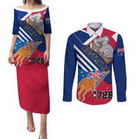 Australia Day Kangaroo and Koala With Flag Couples Matching Puletasi Dress and Long Sleeve Button Shirt - Wonder Print Shop