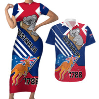 Australia Day Kangaroo and Koala With Flag Couples Matching Short Sleeve Bodycon Dress and Hawaiian Shirt - Wonder Print Shop