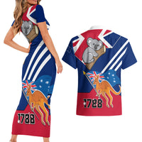 Australia Day Kangaroo and Koala With Flag Couples Matching Short Sleeve Bodycon Dress and Hawaiian Shirt - Wonder Print Shop