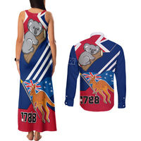 Australia Day Kangaroo and Koala With Flag Couples Matching Tank Maxi Dress and Long Sleeve Button Shirt - Wonder Print Shop