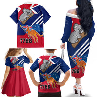 Australia Day Kangaroo and Koala With Flag Family Matching Off Shoulder Long Sleeve Dress and Hawaiian Shirt - Wonder Print Shop