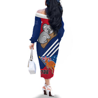 Australia Day Kangaroo and Koala With Flag Family Matching Off Shoulder Long Sleeve Dress and Hawaiian Shirt - Wonder Print Shop