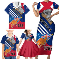 Australia Day Kangaroo and Koala With Flag Family Matching Short Sleeve Bodycon Dress and Hawaiian Shirt - Wonder Print Shop