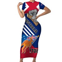 Australia Day Kangaroo and Koala With Flag Family Matching Short Sleeve Bodycon Dress and Hawaiian Shirt - Wonder Print Shop