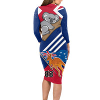Australia Day Kangaroo and Koala With Flag Long Sleeve Bodycon Dress - Wonder Print Shop