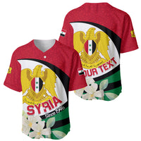 Syria Independence Day Baseball Jersey Syrian Coat Of Arms With Jasmine Flower - Wonder Print Shop
