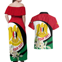 Syria Independence Day Couples Matching Off Shoulder Maxi Dress and Hawaiian Shirt Syrian Coat Of Arms With Jasmine Flower - Wonder Print Shop
