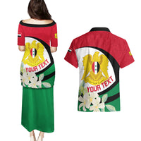 Syria Independence Day Couples Matching Puletasi and Hawaiian Shirt Syrian Coat Of Arms With Jasmine Flower - Wonder Print Shop