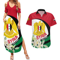 Syria Independence Day Couples Matching Summer Maxi Dress and Hawaiian Shirt Syrian Coat Of Arms With Jasmine Flower - Wonder Print Shop