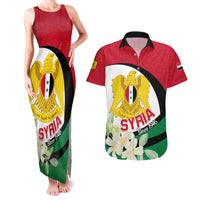 Syria Independence Day Couples Matching Tank Maxi Dress and Hawaiian Shirt Syrian Coat Of Arms With Jasmine Flower - Wonder Print Shop