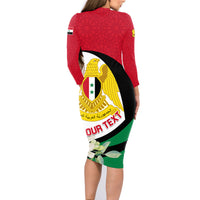 Syria Independence Day Family Matching Long Sleeve Bodycon Dress and Hawaiian Shirt Syrian Coat Of Arms With Jasmine Flower - Wonder Print Shop