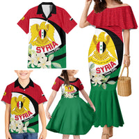 Syria Independence Day Family Matching Mermaid Dress and Hawaiian Shirt Syrian Coat Of Arms With Jasmine Flower - Wonder Print Shop