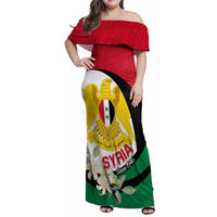 Syria Independence Day Family Matching Off Shoulder Maxi Dress and Hawaiian Shirt Syrian Coat Of Arms With Jasmine Flower - Wonder Print Shop