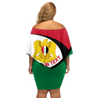 Syria Independence Day Family Matching Off Shoulder Short Dress and Hawaiian Shirt Syrian Coat Of Arms With Jasmine Flower - Wonder Print Shop