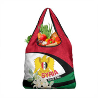 Syria Independence Day Grocery Bag Syrian Coat Of Arms With Jasmine Flower