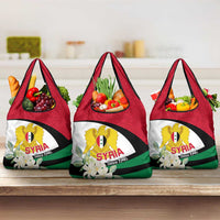 Syria Independence Day Grocery Bag Syrian Coat Of Arms With Jasmine Flower