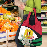 Syria Independence Day Grocery Bag Syrian Coat Of Arms With Jasmine Flower