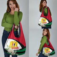Syria Independence Day Grocery Bag Syrian Coat Of Arms With Jasmine Flower