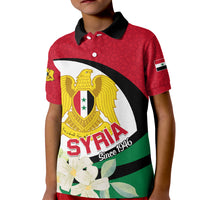 Syria Independence Day Kid Polo Shirt Syrian Coat Of Arms With Jasmine Flower - Wonder Print Shop