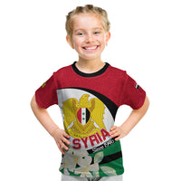 Syria Independence Day Kid T Shirt Syrian Coat Of Arms With Jasmine Flower - Wonder Print Shop