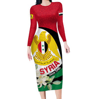 Syria Independence Day Long Sleeve Bodycon Dress Syrian Coat Of Arms With Jasmine Flower - Wonder Print Shop