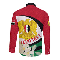 Syria Independence Day Long Sleeve Button Shirt Syrian Coat Of Arms With Jasmine Flower - Wonder Print Shop