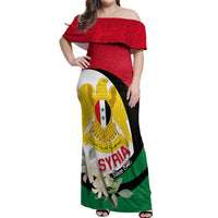 Syria Independence Day Off Shoulder Maxi Dress Syrian Coat Of Arms With Jasmine Flower - Wonder Print Shop