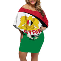 Syria Independence Day Off Shoulder Short Dress Syrian Coat Of Arms With Jasmine Flower - Wonder Print Shop