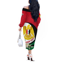 Syria Independence Day Off The Shoulder Long Sleeve Dress Syrian Coat Of Arms With Jasmine Flower - Wonder Print Shop