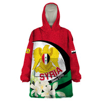 Syria Independence Day Wearable Blanket Hoodie Syrian Coat Of Arms With Jasmine Flower - Wonder Print Shop