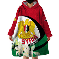 Syria Independence Day Wearable Blanket Hoodie Syrian Coat Of Arms With Jasmine Flower - Wonder Print Shop