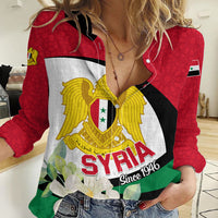 Syria Independence Day Women Casual Shirt Syrian Coat Of Arms With Jasmine Flower - Wonder Print Shop