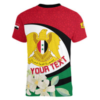 Syria Independence Day Women V Neck T Shirt Syrian Coat Of Arms With Jasmine Flower - Wonder Print Shop