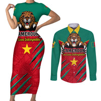 Cameroon Football Couples Matching Short Sleeve Bodycon Dress and Long Sleeve Button Shirt Go Les Lions Indomptables - Wonder Print Shop