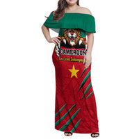 Cameroon Football Family Matching Off Shoulder Maxi Dress and Hawaiian Shirt Go Les Lions Indomptables - Wonder Print Shop