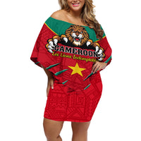 Cameroon Football Off Shoulder Short Dress Go Les Lions Indomptables - Wonder Print Shop