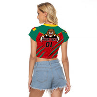 Cameroon Football Raglan Cropped T Shirt Go Les Lions Indomptables - Wonder Print Shop