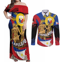 Personalized Philippines Lapulapu Couples Matching Off Shoulder Maxi Dress and Long Sleeve Button Shirt Hero Behind The Myth