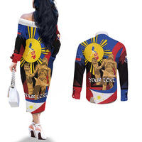 Personalized Philippines Lapulapu Couples Matching Off The Shoulder Long Sleeve Dress and Long Sleeve Button Shirt Hero Behind The Myth