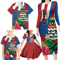 Personalised Cayman Islands Family Matching Long Sleeve Bodycon Dress and Hawaiian Shirt Tropical Green Turtle