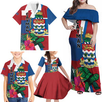 Personalised Cayman Islands Family Matching Off Shoulder Maxi Dress and Hawaiian Shirt Tropical Green Turtle