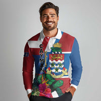 Personalised Cayman Islands Long Sleeve Polo Shirt Tropical Green Turtle