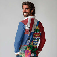 Personalised Cayman Islands Long Sleeve Polo Shirt Tropical Green Turtle