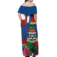 Personalised Cayman Islands Off Shoulder Maxi Dress Tropical Green Turtle