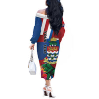 Personalised Cayman Islands Off The Shoulder Long Sleeve Dress Tropical Green Turtle