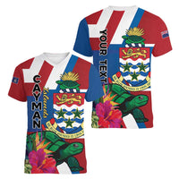 Personalised Cayman Islands Women V-Neck T-Shirt Tropical Green Turtle