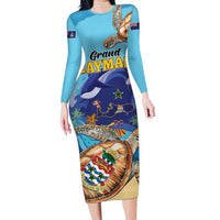 Grand Cayman Map Sea Turtle Long Sleeve Bodycon Dress Ocean Vibes