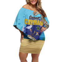 Grand Cayman Map Sea Turtle Off Shoulder Short Dress Ocean Vibes