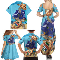 Cayman Brac Map Sea Turtle Family Matching Summer Maxi Dress and Hawaiian Shirt Ocean Vibes