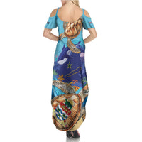 Cayman Brac Map Sea Turtle Family Matching Summer Maxi Dress and Hawaiian Shirt Ocean Vibes